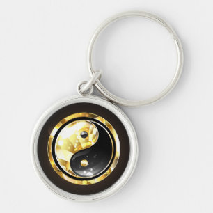 Goud Yin Yang op zwart Sleutelhanger
