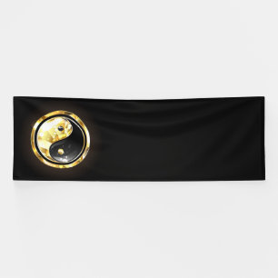 Goud Yin Yang op zwart Spandoek