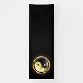 Goud Yin Yang op zwart Spandoek (Verticaal)