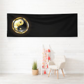 Goud Yin Yang op zwart Spandoek (Insitu)