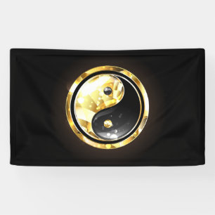 Goud Yin Yang op zwart Spandoek
