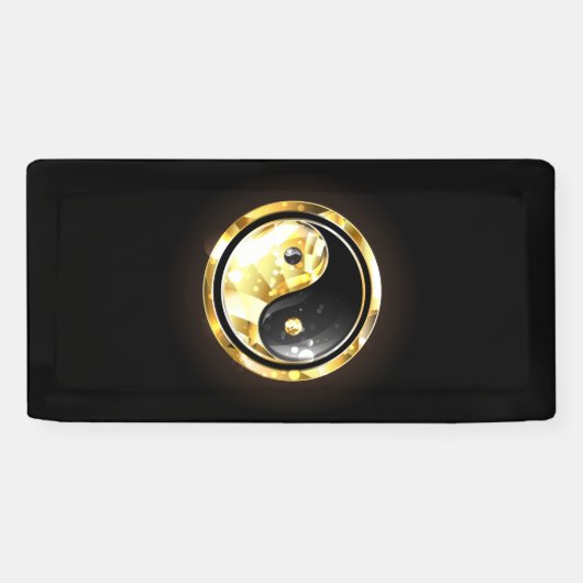 Goud Yin Yang op zwart Spandoek (Horizontaal)