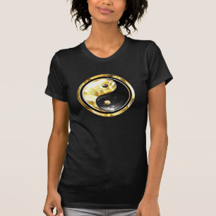 Goud Yin Yang op zwart T-shirt