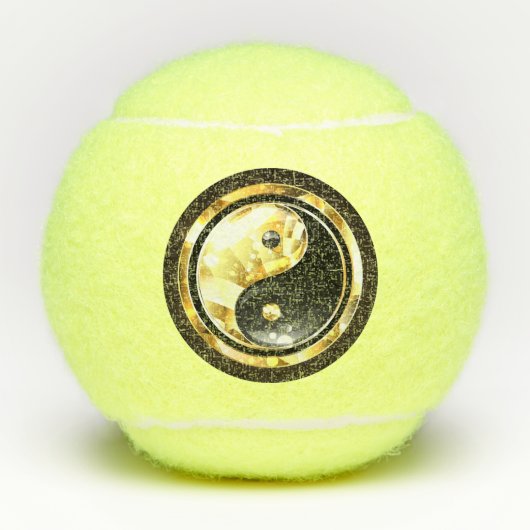 Goud Yin Yang op zwart Tennisballen (Voorkant)