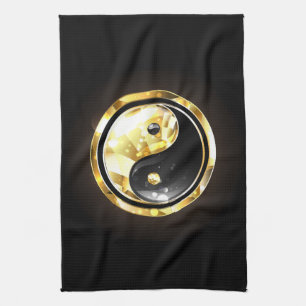 Goud Yin Yang op zwart Theedoek