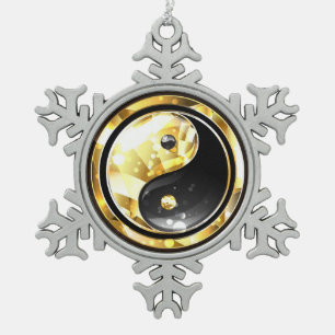 Goud Yin Yang op zwart Tin Sneeuwvlok Ornament