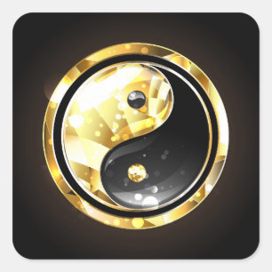 Goud Yin Yang op zwart Vierkante Sticker