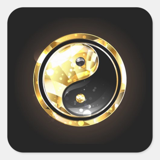 Goud Yin Yang op zwart Vierkante Sticker (Voorkant)