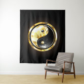 Goud Yin Yang op zwart Wandkleed (In situ)