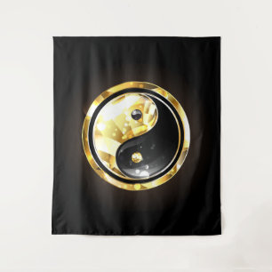 Goud Yin Yang op zwart Wandkleed