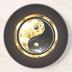 Goud Yin Yang op zwart Zandsteen Onderzetter