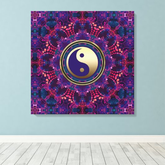 Goud Yin Yang Paarse Indigo Ocho Energy Mandala Canvas Afdruk (Insitu (Houten vloer))