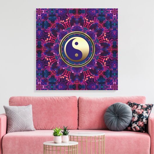 Goud Yin Yang Paarse Indigo Ocho Energy Mandala Canvas Afdruk (Insitu (Woonkamer))