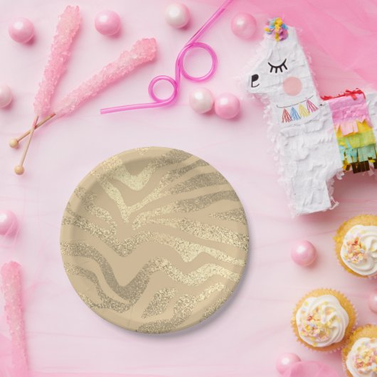 Goud zebra gestreepte dierprint metaalachtige uits papieren bordje (Feest)