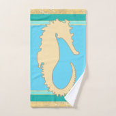 Goud Zee paard met Aqua- en Turquoise Stripes Bad Handdoek (Handdoek)