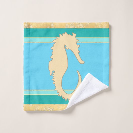 Goud Zee paard met Aqua- en Turquoise Stripes Bad Handdoek (Wasdoekje)