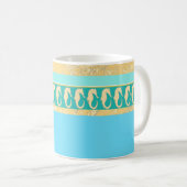 Goud Zee paard met Aqua- en Turquoise Stripes Koffiemok (Voorkant rechts)