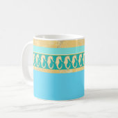 Goud Zee paard met Aqua- en Turquoise Stripes Koffiemok (Voorkant links)