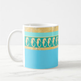 Goud Zee paard met Aqua- en Turquoise Stripes Koffiemok