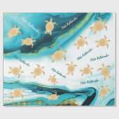 Goud Zee Turtles Ink Turquoise | Mele Kalikimaka Cadeaupapier (Vlak)