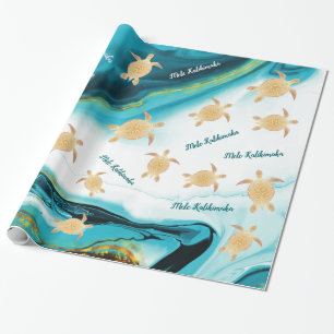 Goud Zee Turtles Ink Turquoise   Mele Kalikimaka Cadeaupapier