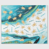 Goud Zee Turtles Ink Turquoise | Mele Kalikimaka Cadeaupapier (Vlak)