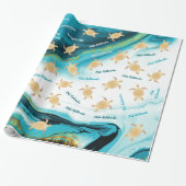 Goud Zee Turtles Ink Turquoise | Mele Kalikimaka Cadeaupapier (Uitgerold)