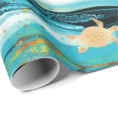 Goud Zee Turtles Ink Turquoise | Mele Kalikimaka Cadeaupapier (Rol Hoek)
