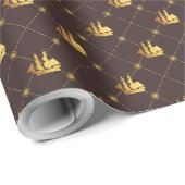 Goud Zeilschip Cadeaupapier (Rol Hoek)