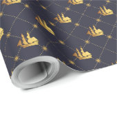 Goud Zeilschip Cadeaupapier (Rol Hoek)