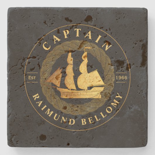 Goud Zeilschip Stenen Onderzetter (Voorkant)