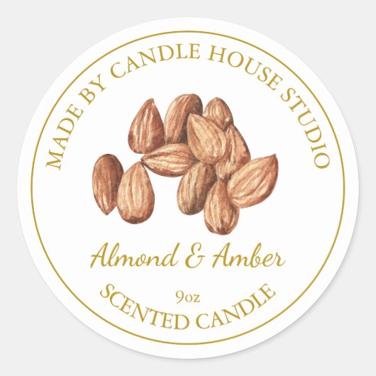 Goud Zelfgemaakt Amandelkaarsetiket | Wit Ronde Sticker (Voorkant)