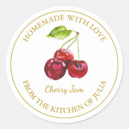 Goud Zelfgemaakt Cherry Jam Label | Wit