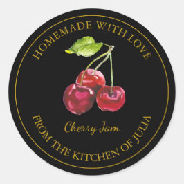 Goud Zelfgemaakt Cherry Jam Label | Zwart