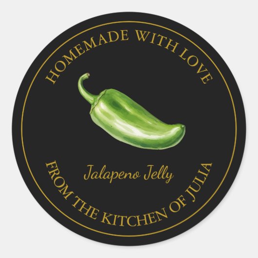 Goud Zelfgemaakt Jalapeno Jelly Label | Zwart (Voorkant)