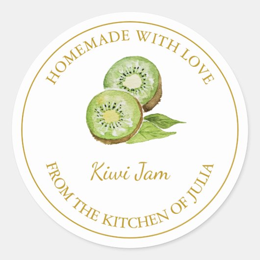 Goud Zelfgemaakt Kiwi Jam Label | Wit (Voorkant)