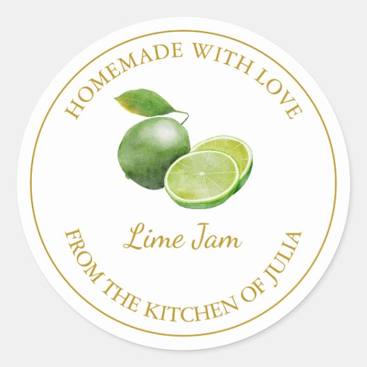 Goud Zelfgemaakt Limoen Jam Label | Wit (Voorkant)