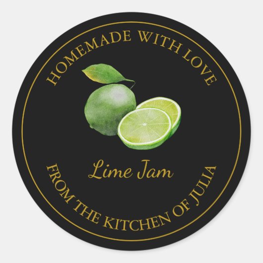 Goud Zelfgemaakt Limoen Jam Label | Zwart (Voorkant)