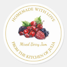 Goud Zelfgemaakt Mixed Berry Jam Label | Wit