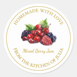 Goud Zelfgemaakt Mixed Berry Jam Label | Wit