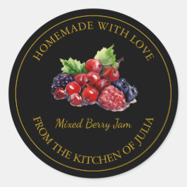 Goud Zelfgemaakt Mixed Berry Jam Label | Zwart