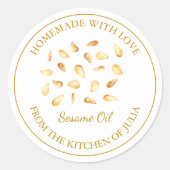 Goud Zelfgemaakt Sesamolie Label | Wit (Voorkant)