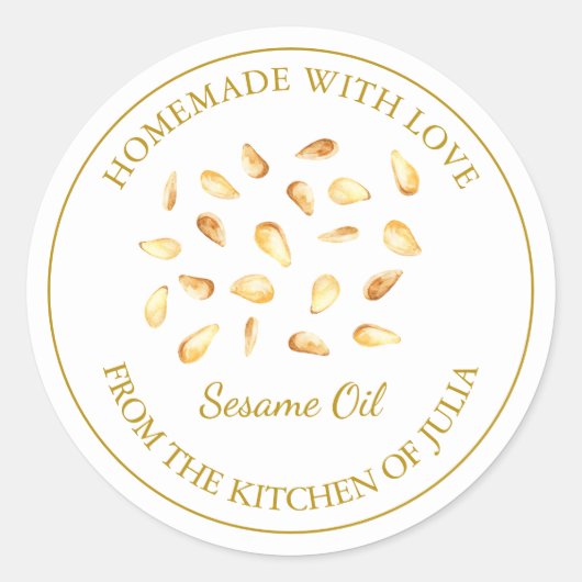 Goud Zelfgemaakt Sesamolie Label | Wit (Voorkant)