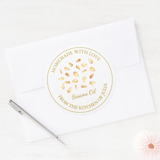 Goud Zelfgemaakt Sesamolie Label | Wit (Envelop)