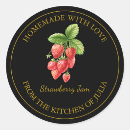 Goud Zelfgemaakt Strawberry Jam Label | Zwart