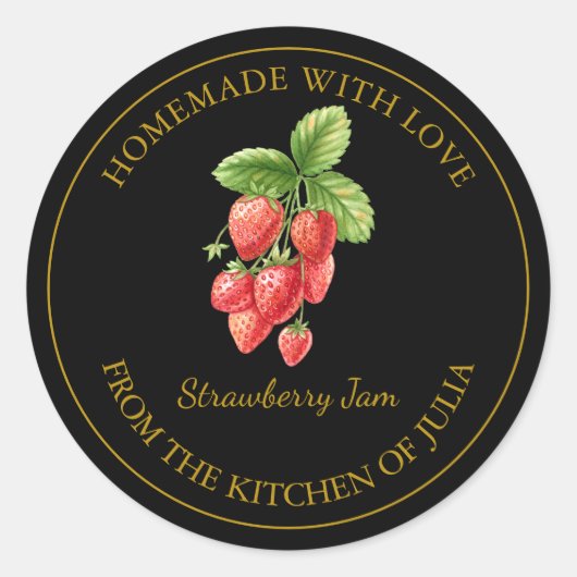 Goud Zelfgemaakt Strawberry Jam Label | Zwart (Voorkant)