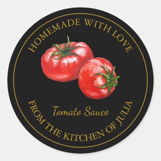 Goud Zelfgemaakt Tomatensaus Label | Zwart (Voorkant)