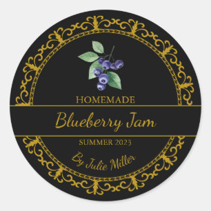  Goud Zelfgemaakte Blueberry Jam Label   Zwart