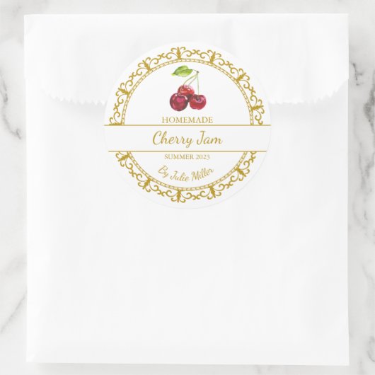 Goud Zelfgemaakte Cherry Jam Label (Tas)