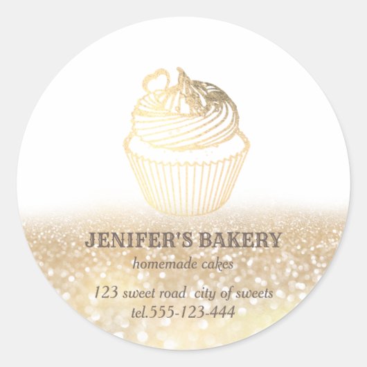  goud Zelfgemaakte cupcakes en snoepjes Ronde Sticker (Voorkant)